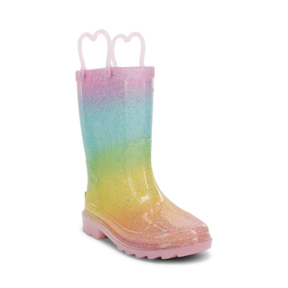 Western Chief Toddler Glitter Rainbow Rain Boots - Pink/Yellow/Blue 7T